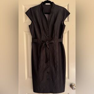 Calvin Klein gray‎ button down tie waist cap sleeve midi dress women’s size 12